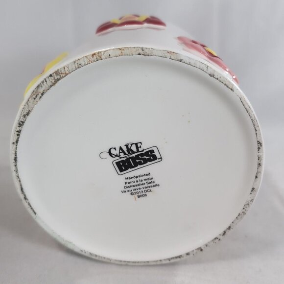 Cake Boss Flower Cookie Jar Floral Pink Yellow Beige Ceramic 2013 B008 Handpaint - Picture 6 of 10